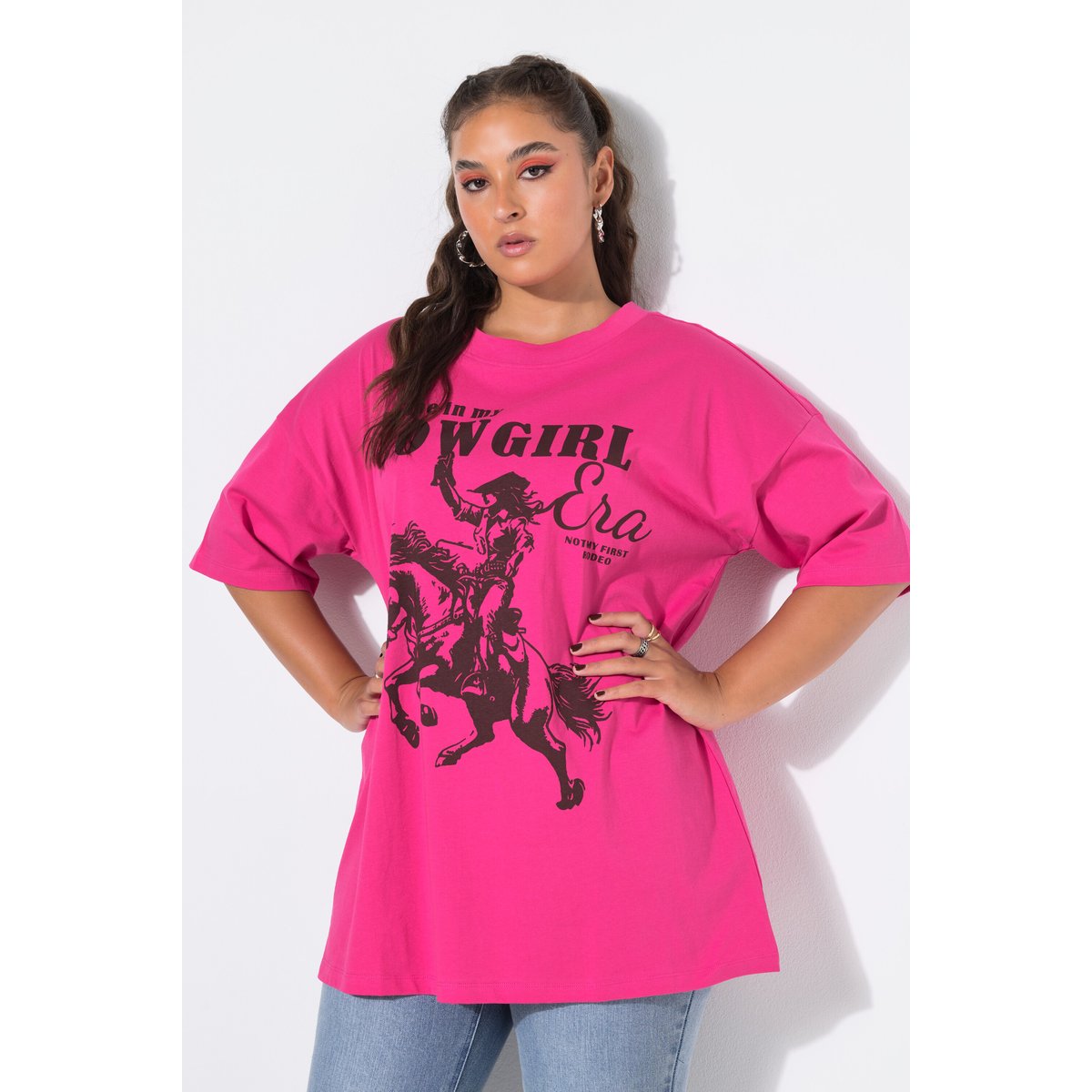 T-shirt oversize, imprimé sur le devant rose vif fuchsia, STUDIO UNTOLD