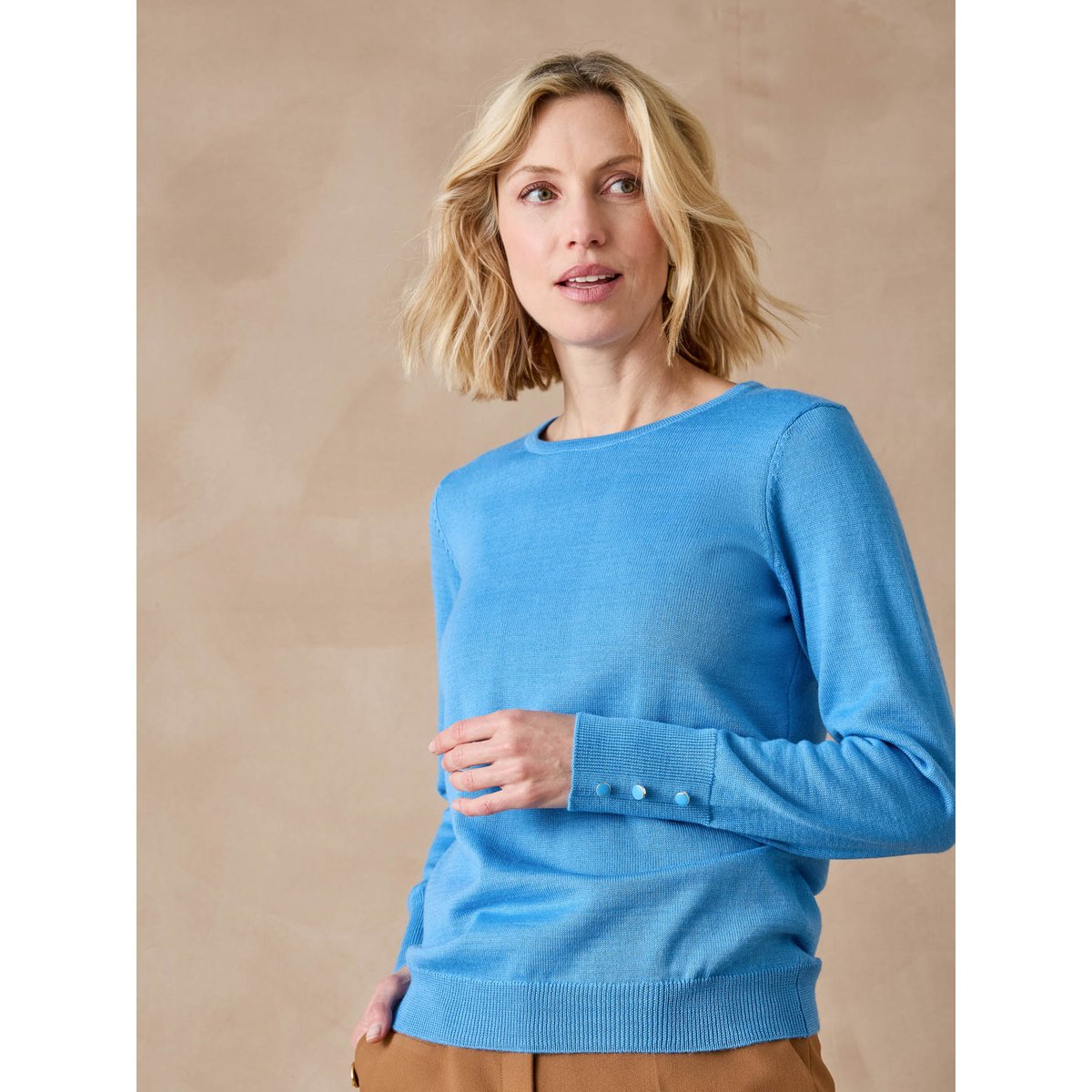 Pull col rond avec laine mérinos bleu, DAXON