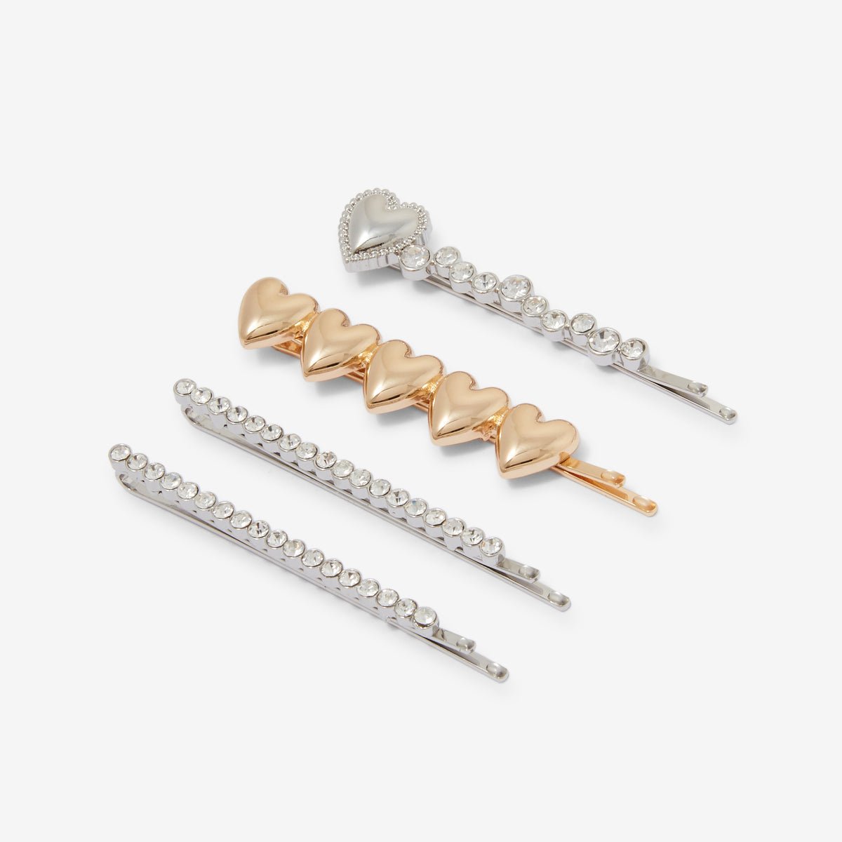 Set de 4 pinces cœurs et strass argenté, BALABOOSTE
