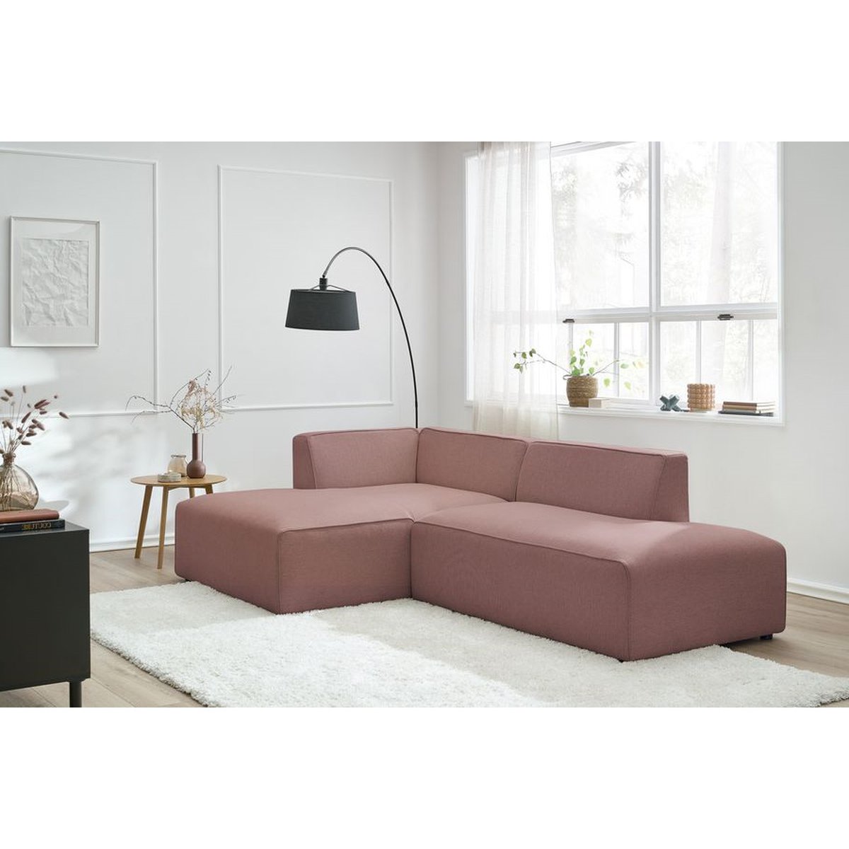 Canapé modulable 4 places en tissu chiné, MEGEVE rose, BOBOCHIC