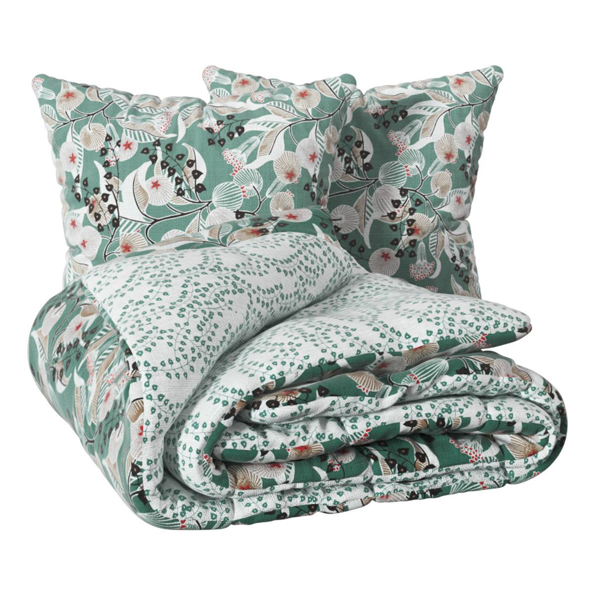 Parure de lit imprimée en coton VEGETAL MARIN vert celadon, ATMOSPHERA