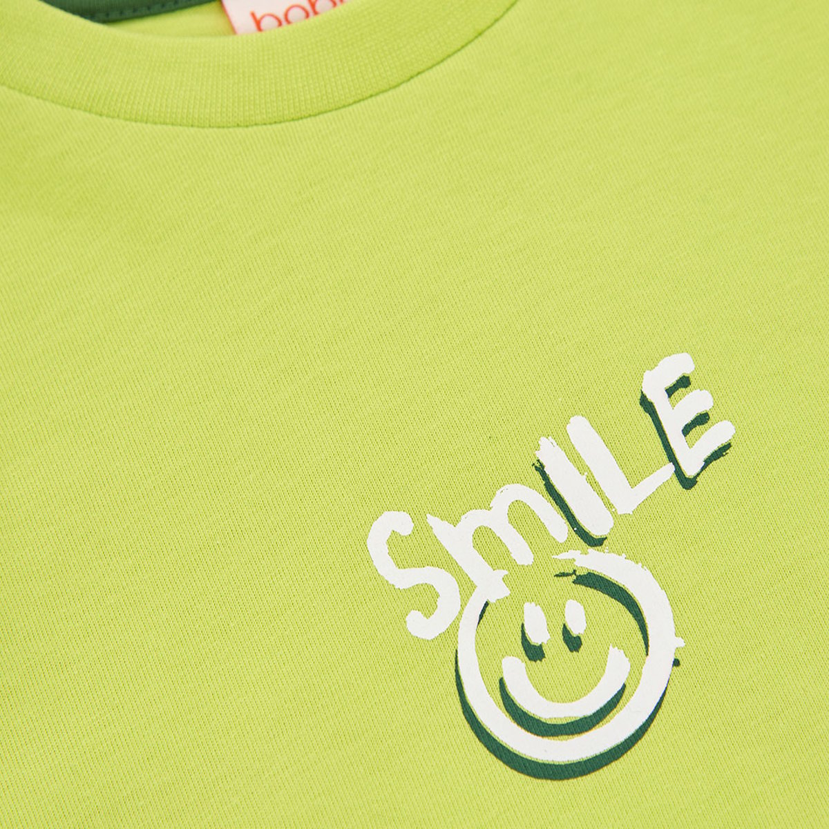 T-shirt garçon en maille imprimé Smile vert, BOBOLI