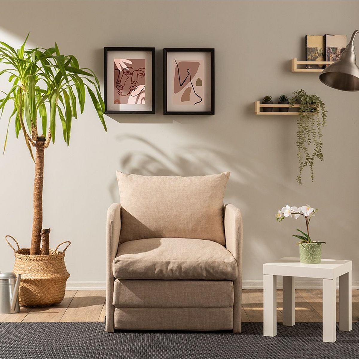 Fauteuil convertible en lin - LUZ beige lin, HOMIFAB
