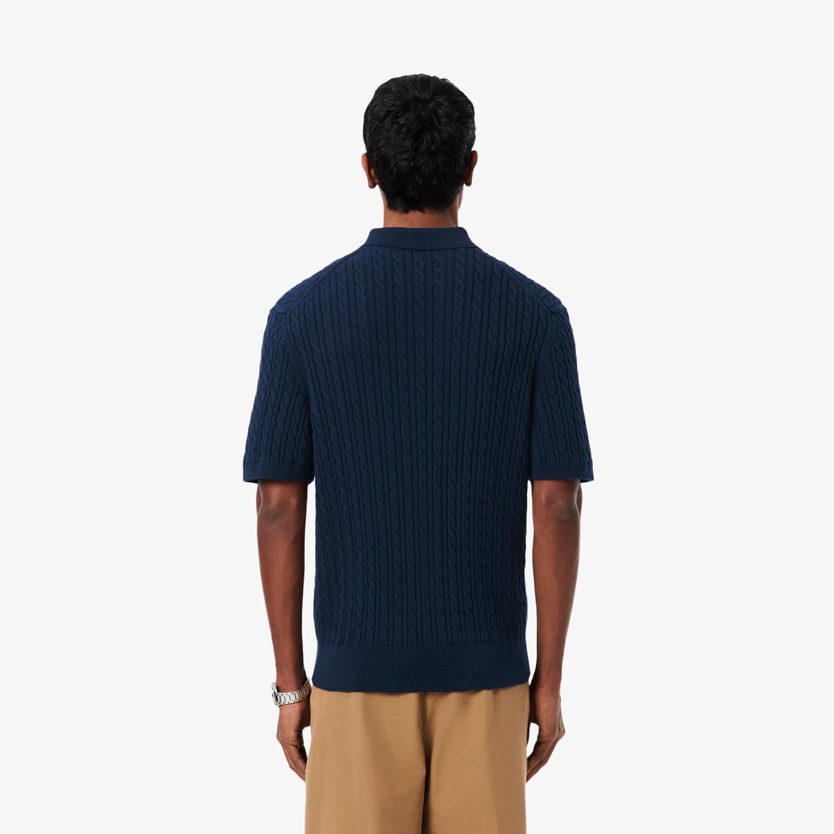 Polo maille torsadée coton classic fit bleu-m35, LACOSTE