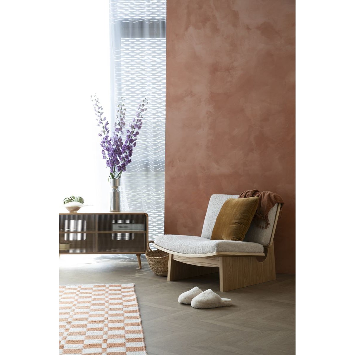 Fauteuil design en tissu, bohème, VOLANA beige, ZUIVER
