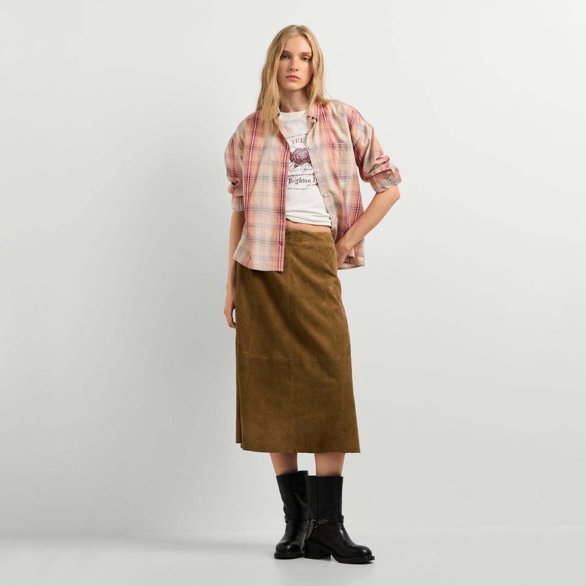 Chemise À Carreaux Avec Logo Brodé brun de trail, PEPE JEANS