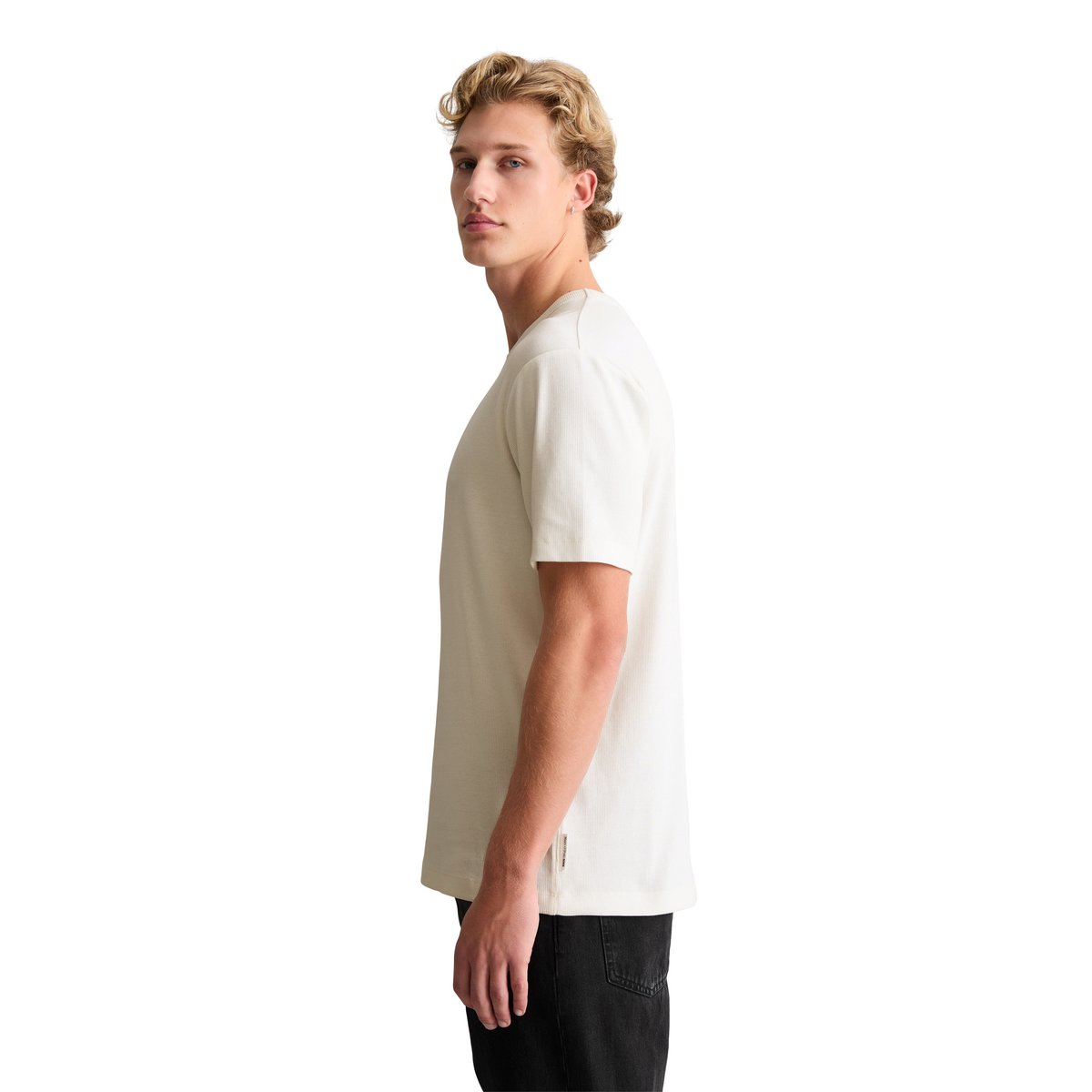 T-shirt côtelé DfC regular en coton bio mélangé blanc, MARC O’POLO DENIM