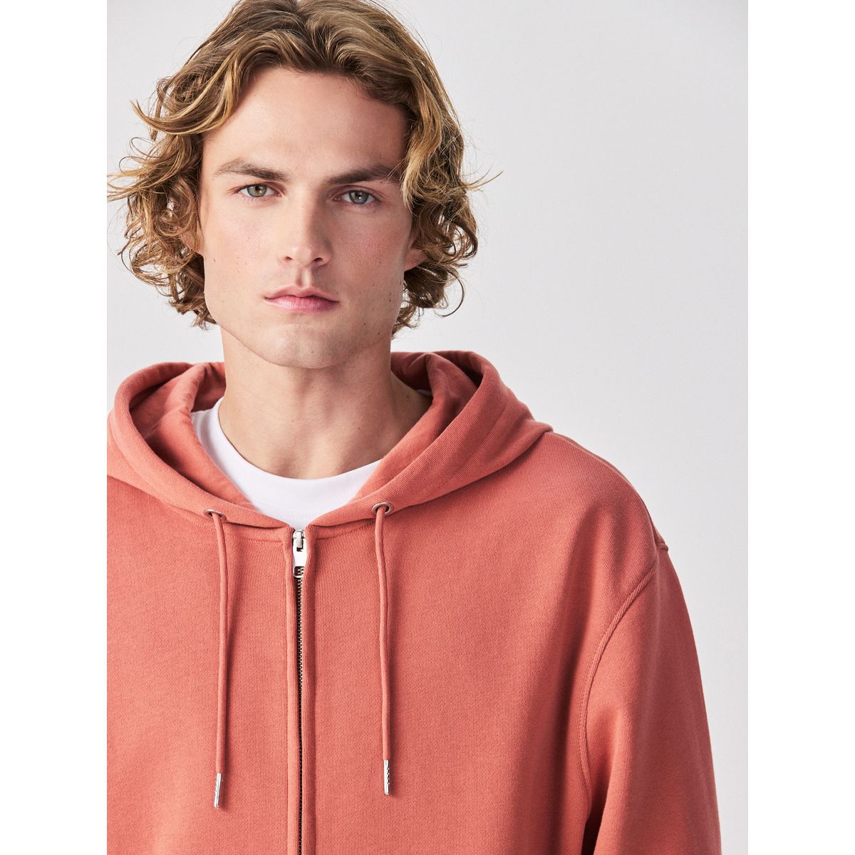 Sweat à capuche zippé en jersey de coton orange clair, NEXT