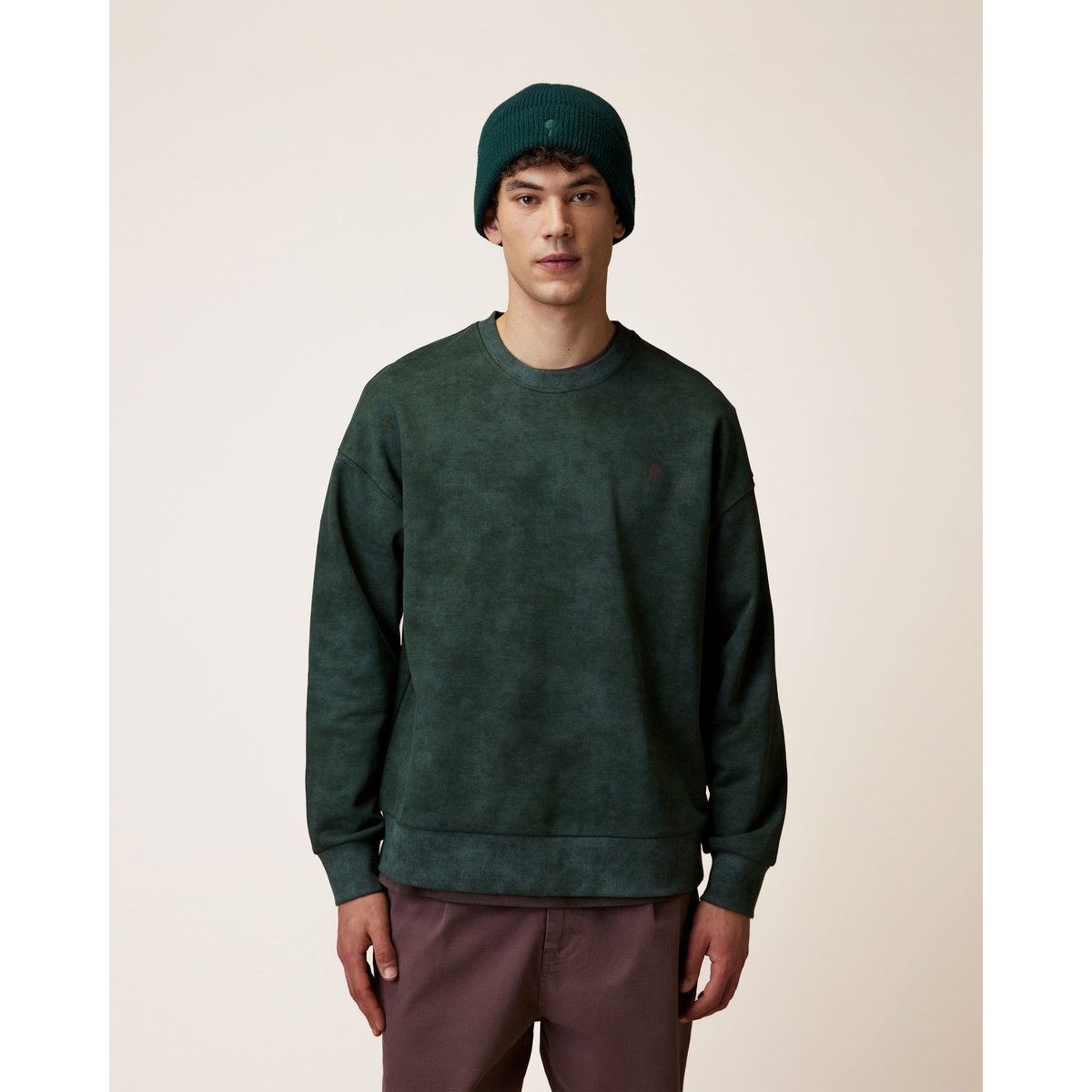 Sweat en molleton vert foncé chiné, FAGUO