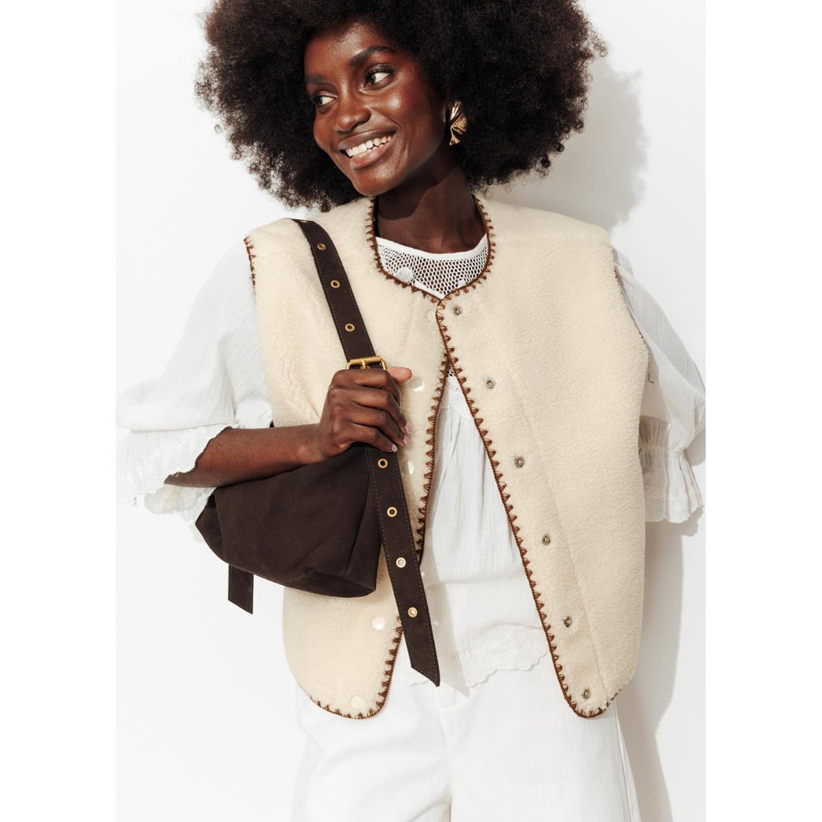 PALOMA veste réversible brodée ecru, PROMOD