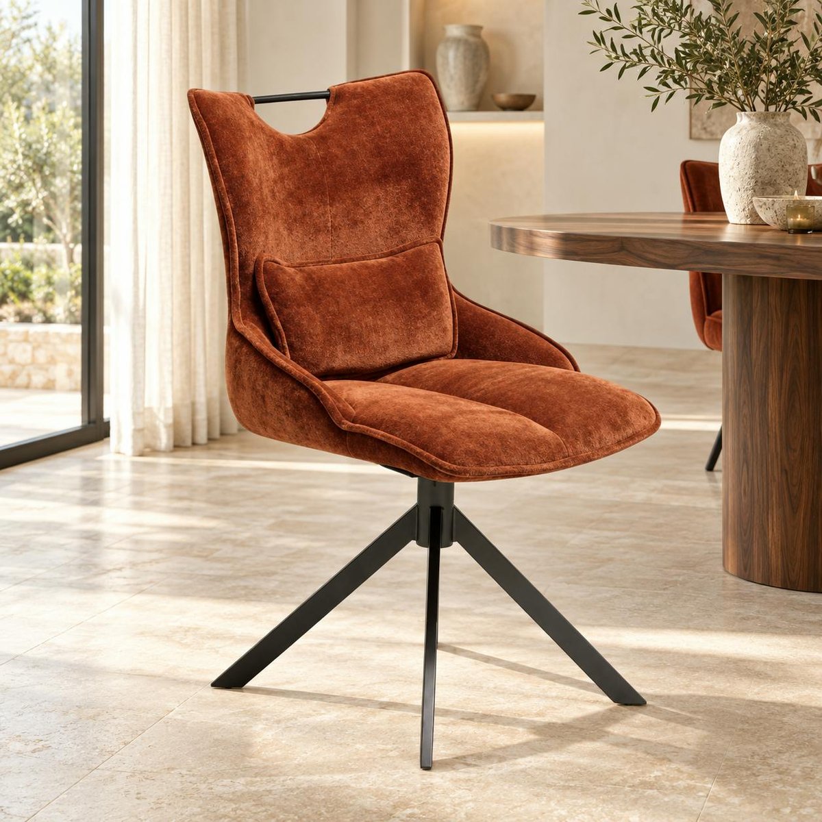 Chaise pivotante coussin et poignée tissu rouille (lot de 2) IENA brique, PIER IMPORT