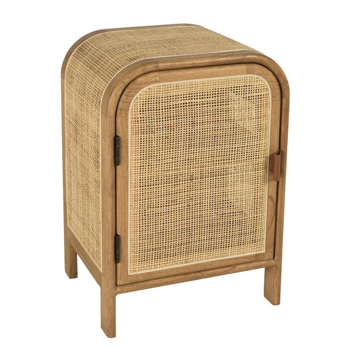 Chevet forme arrondie mindi et rotin naturel 1 porte 1 étagère TIVARO bois naturel, PIER IMPORT