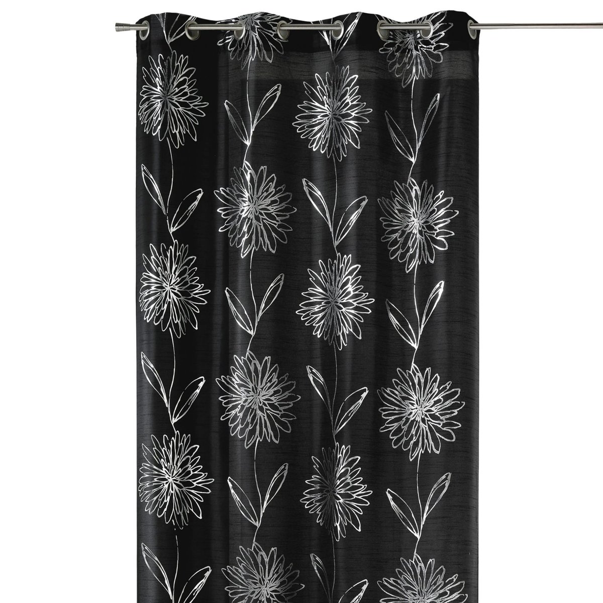 Rideau noir fleurs argentées noir, HOME MAISON
