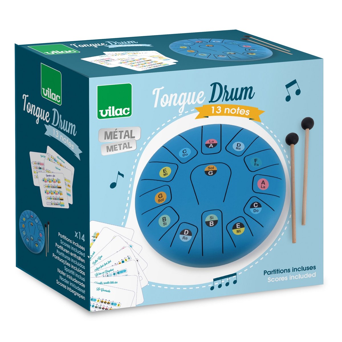 Tongue Drum en métal 13 notes bleu, VILAC