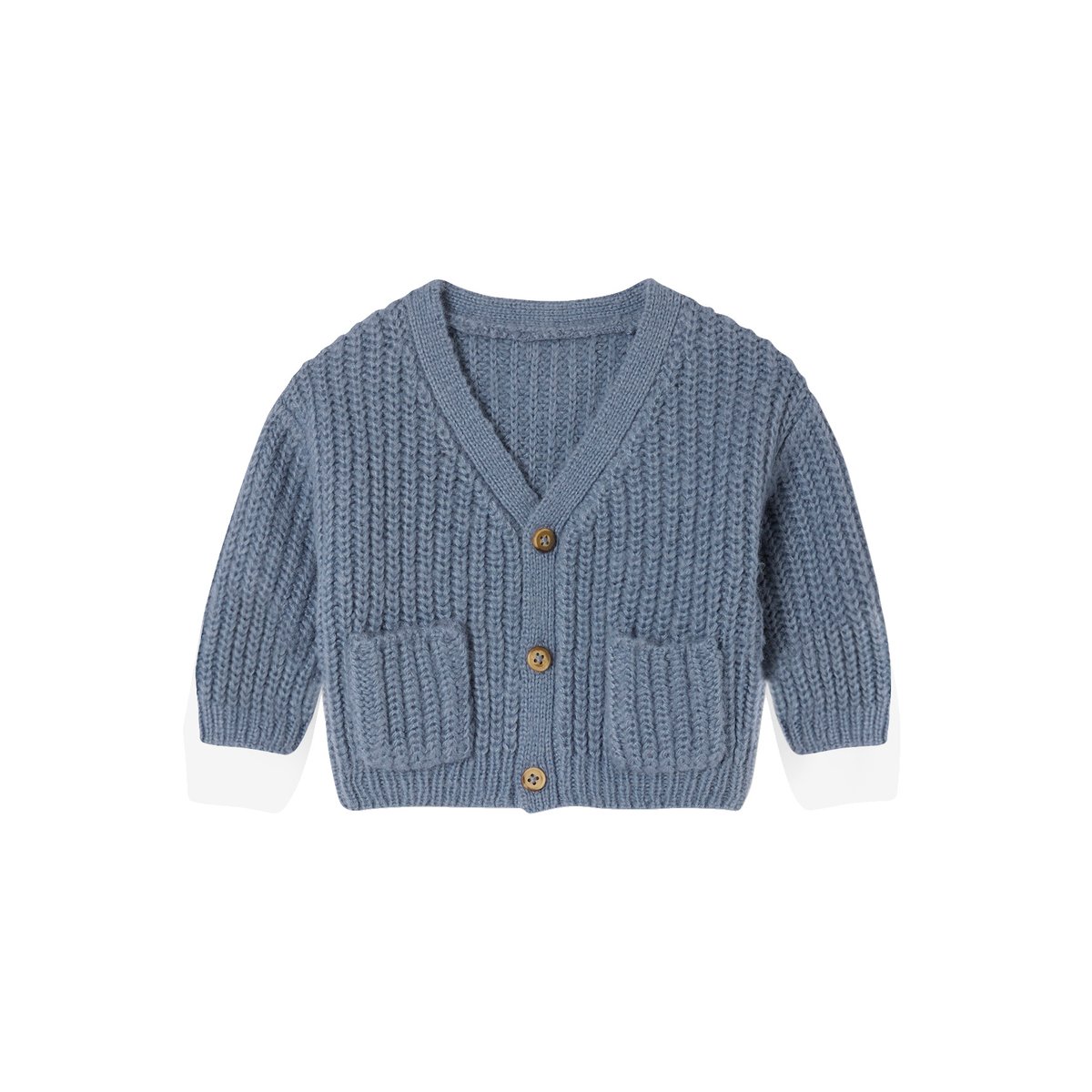Gilet col V en maille grosse jauge bleu grisé, VERTBAUDET