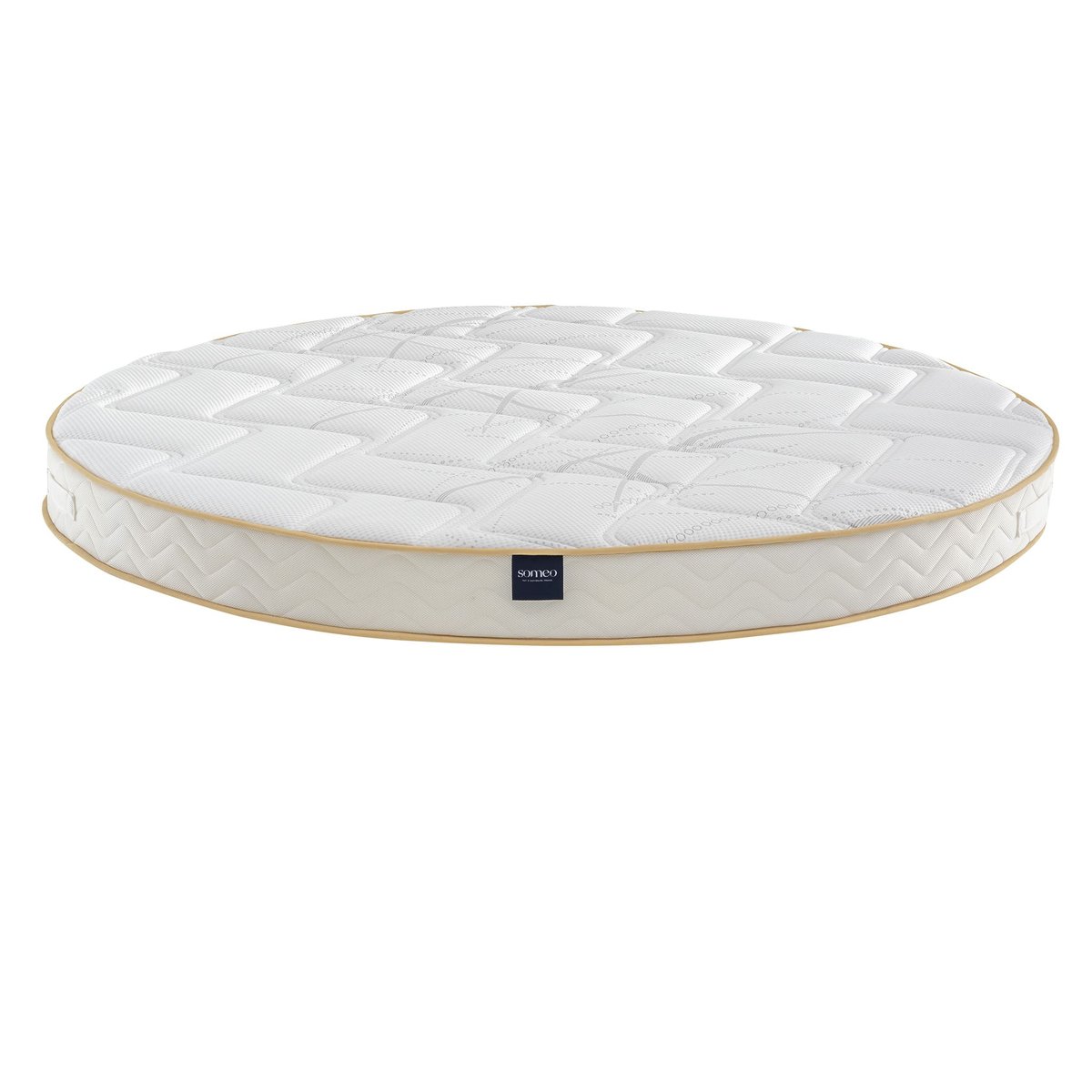 Matelas rond mousse HR35, sommier, pieds blanc, SOMEO
