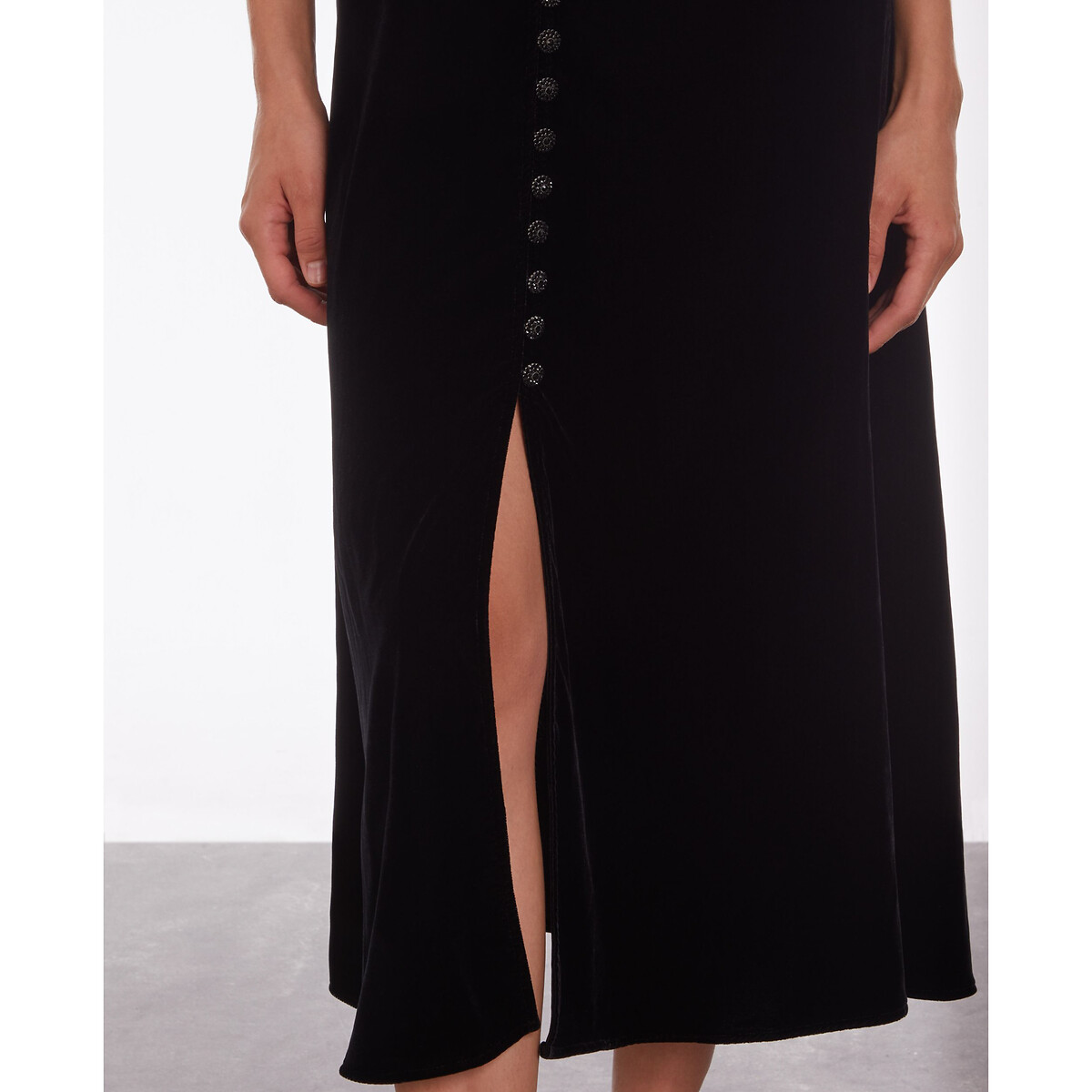 Robe velours mi-longue boutonnée, manches courtes noir, THE KOOPLES