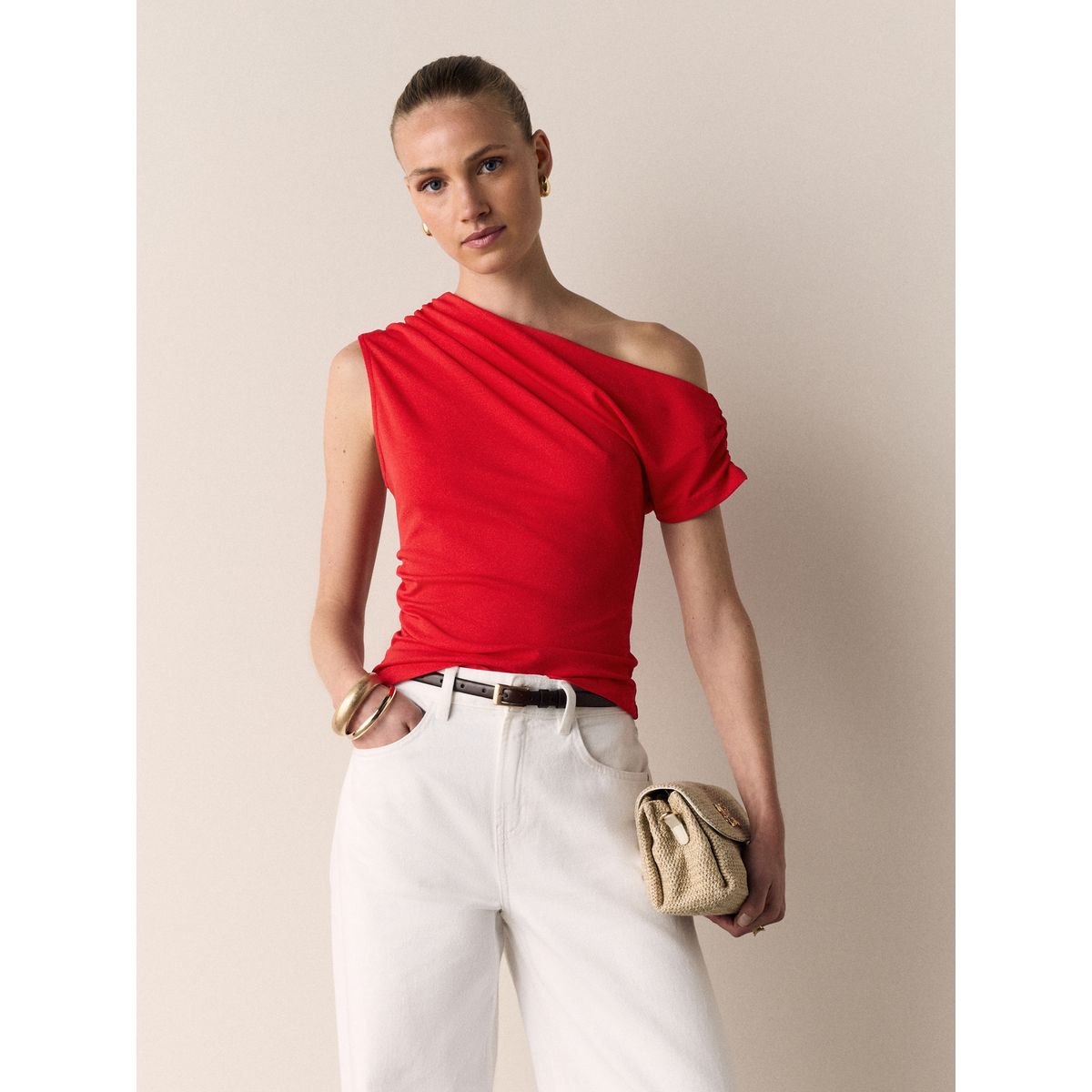 Haut sans manches drapé asymétrique rouge, NEXT