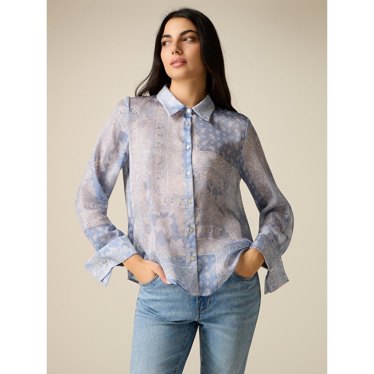 Chemise imprimé foulard light - blue, OLTRE
