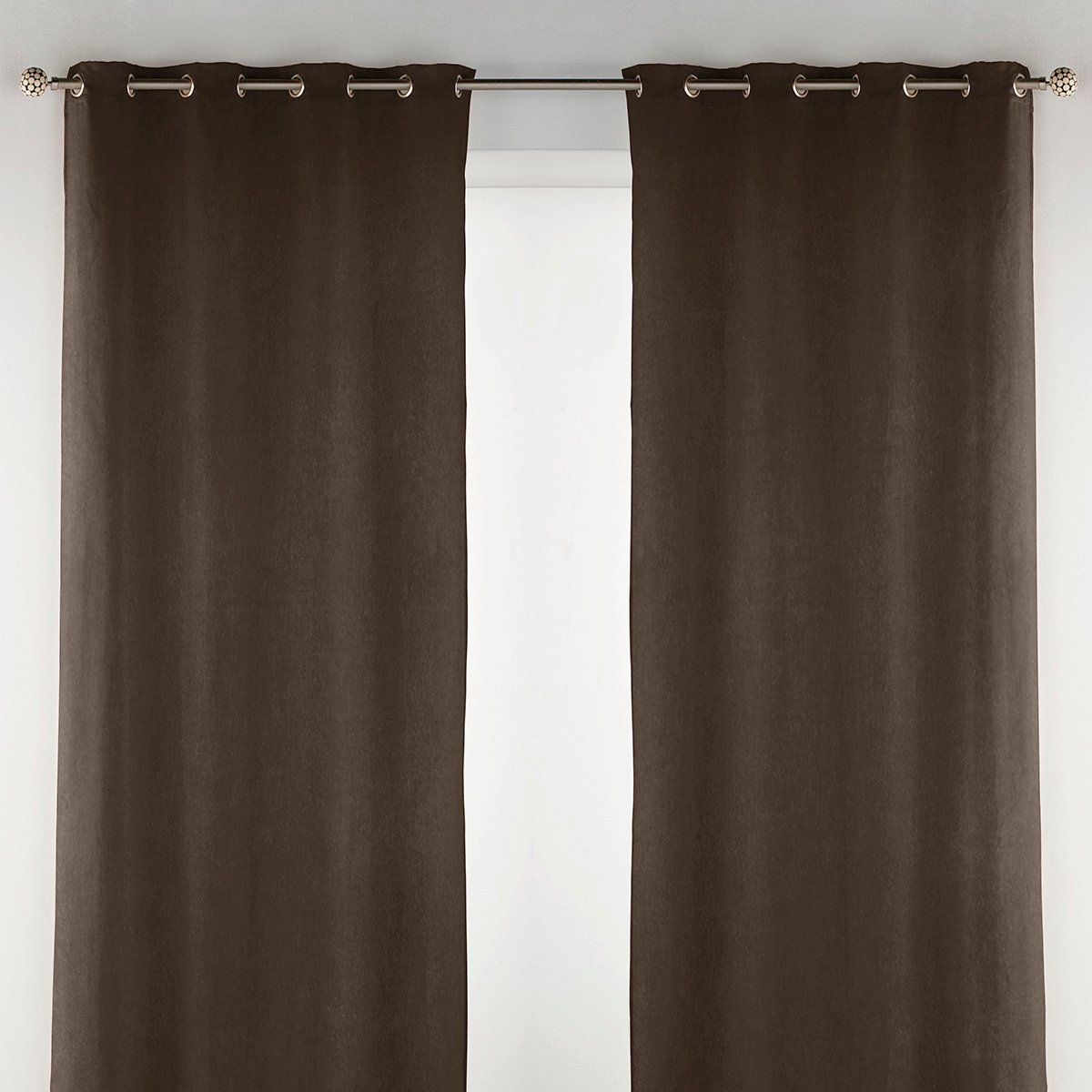 Rideau à oeillets en velours chocolat 140x270 cm à l'unité chocolat, NAF NAF HOME