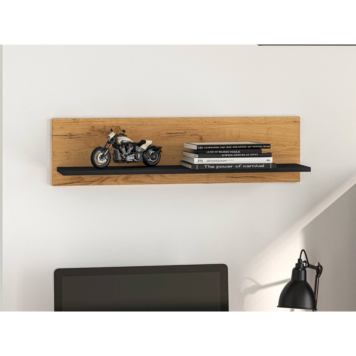Étagère murale industrielle collection COLT chêne craft doré et noir mat, RECOLLECTION