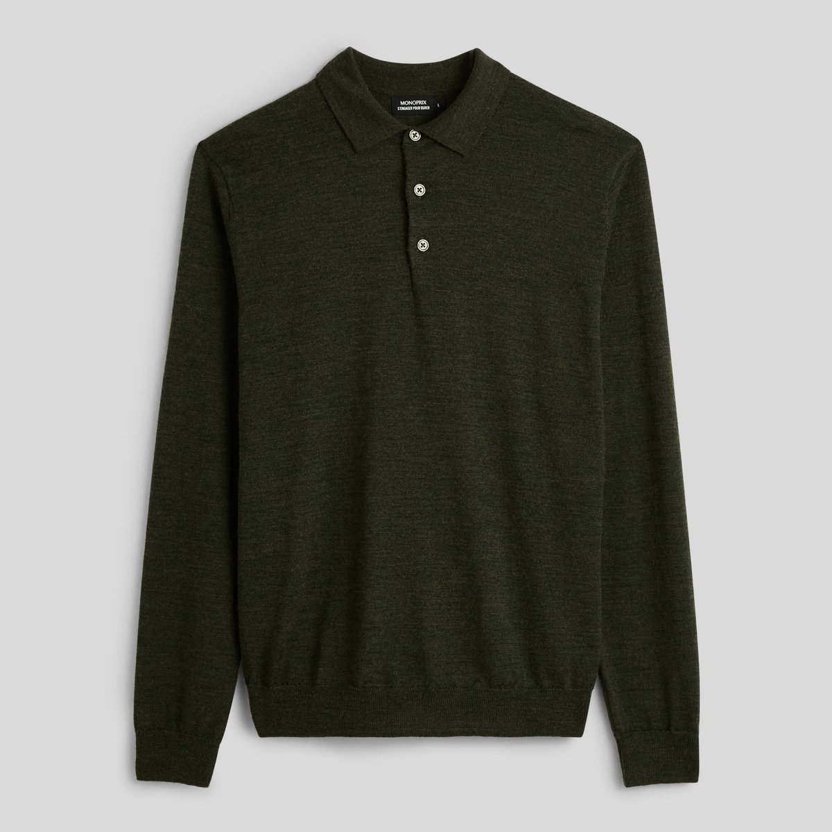 Pull col polo en laine mérinos bucheron, MONOPRIX