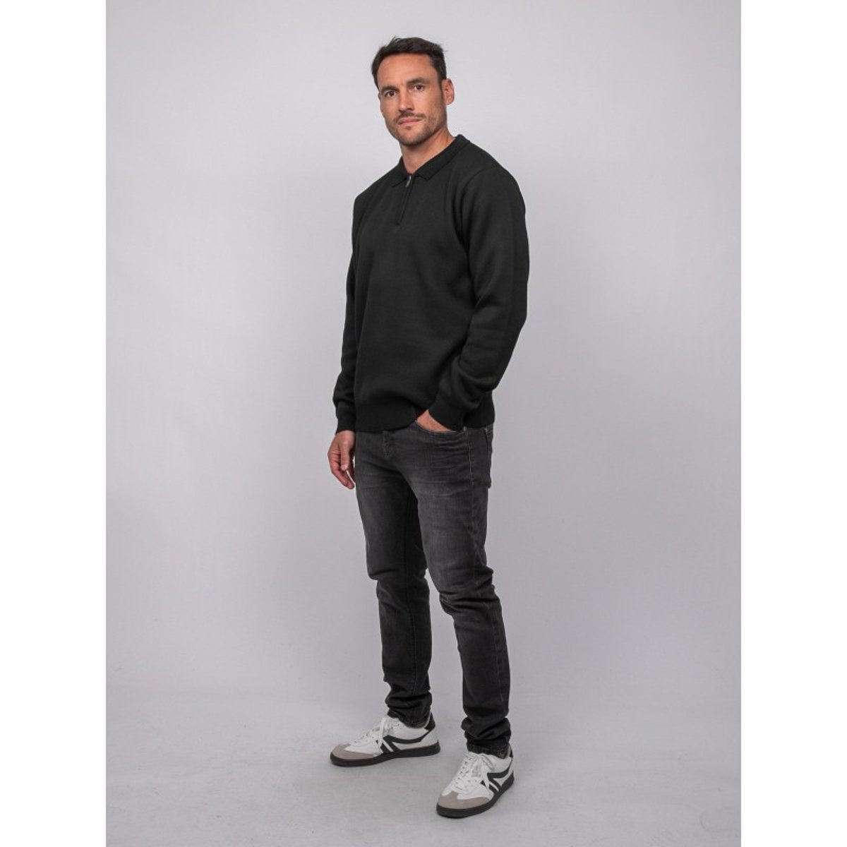 Pull Col Polo Zippé Larmoti noir, RITCHIE
