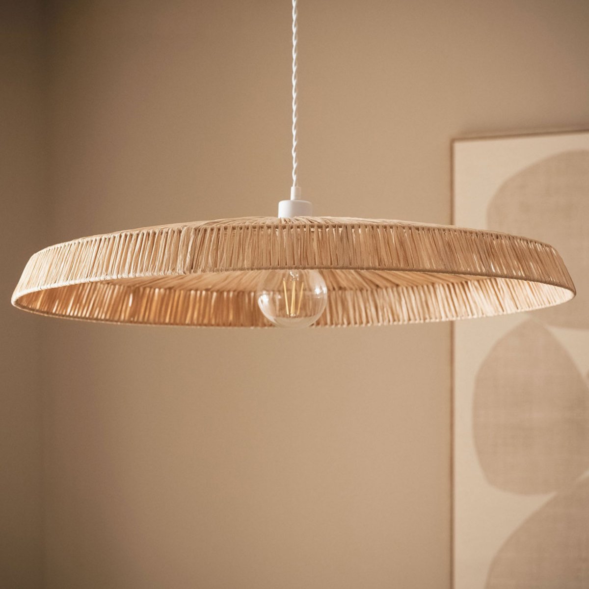 Suspension ronde en raphia 75cm- ORBE bois clair, DRAWER