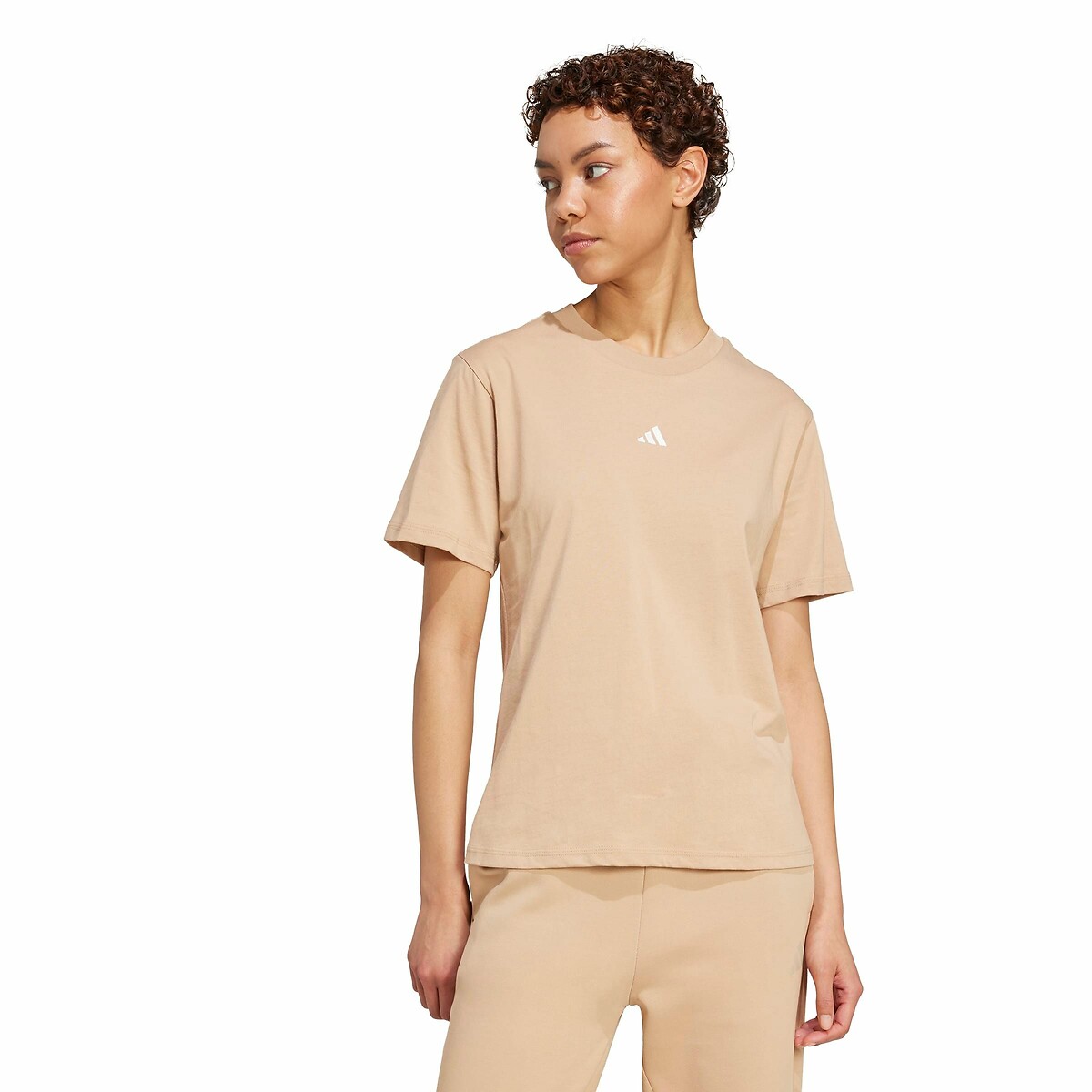 T-shirt Essentials con logo piccolo beige, ADIDAS SPORTSWEAR