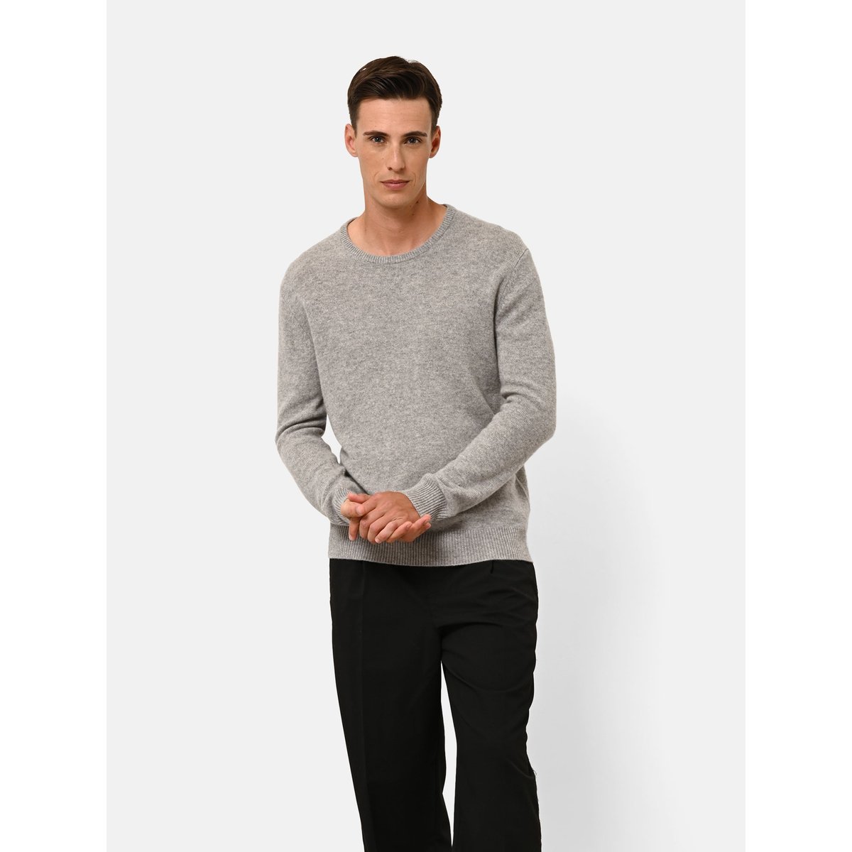 Pull Col Rond 4 Fils Nuage Chiné Gabin gris clair chiné, JUST CASHMERE