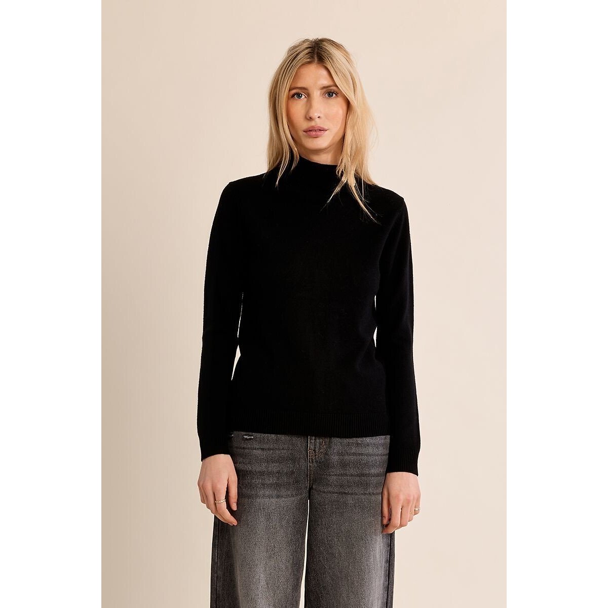 Camisola de gola subida com botões preto , MOLLY BRACKEN