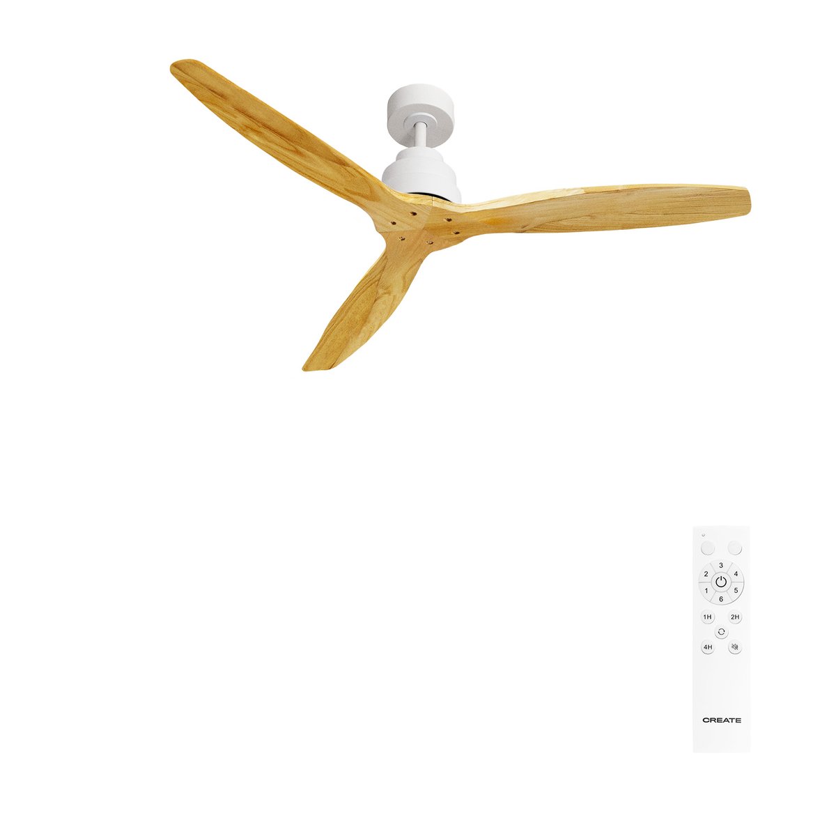 Ventilateur de plafond 40W sans lumière et télécommande WIND STYLANCE NATURAL WOOD blanc/bois naturel, CREATE