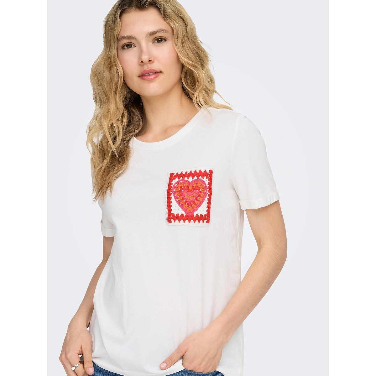 T-shirt met borduursel op de borst wit, ONLY