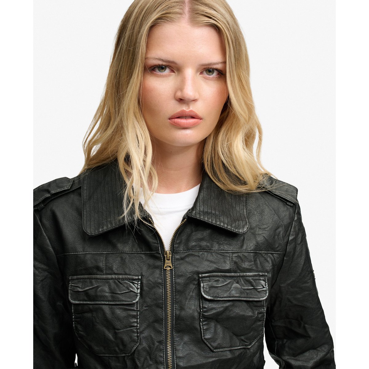 Veste Angelina Faux Cuir Coupe Décontractée noir, SUPERDRY