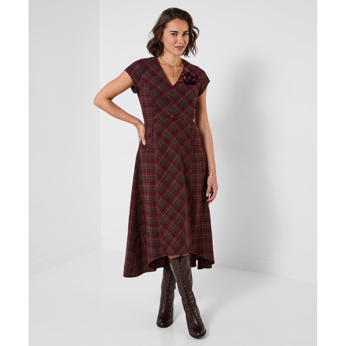 Robe Longue à Carreaux Tradition Ruby rouge, JOE BROWNS
