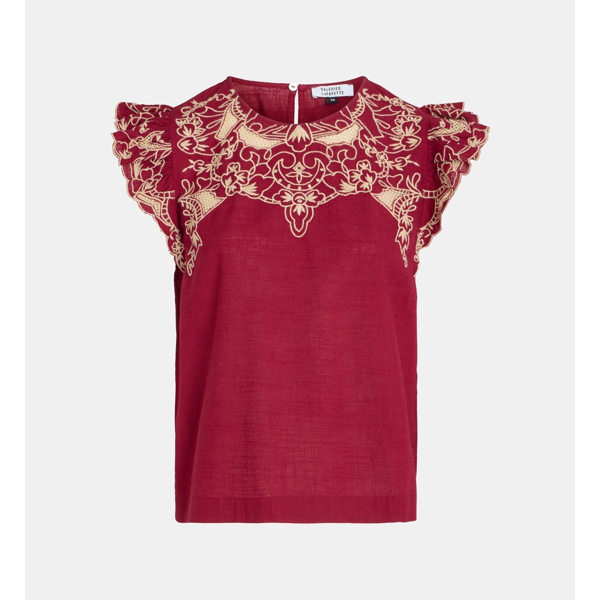 Top droit feliz brod coton rouge, GALERIES LAFAYETTE