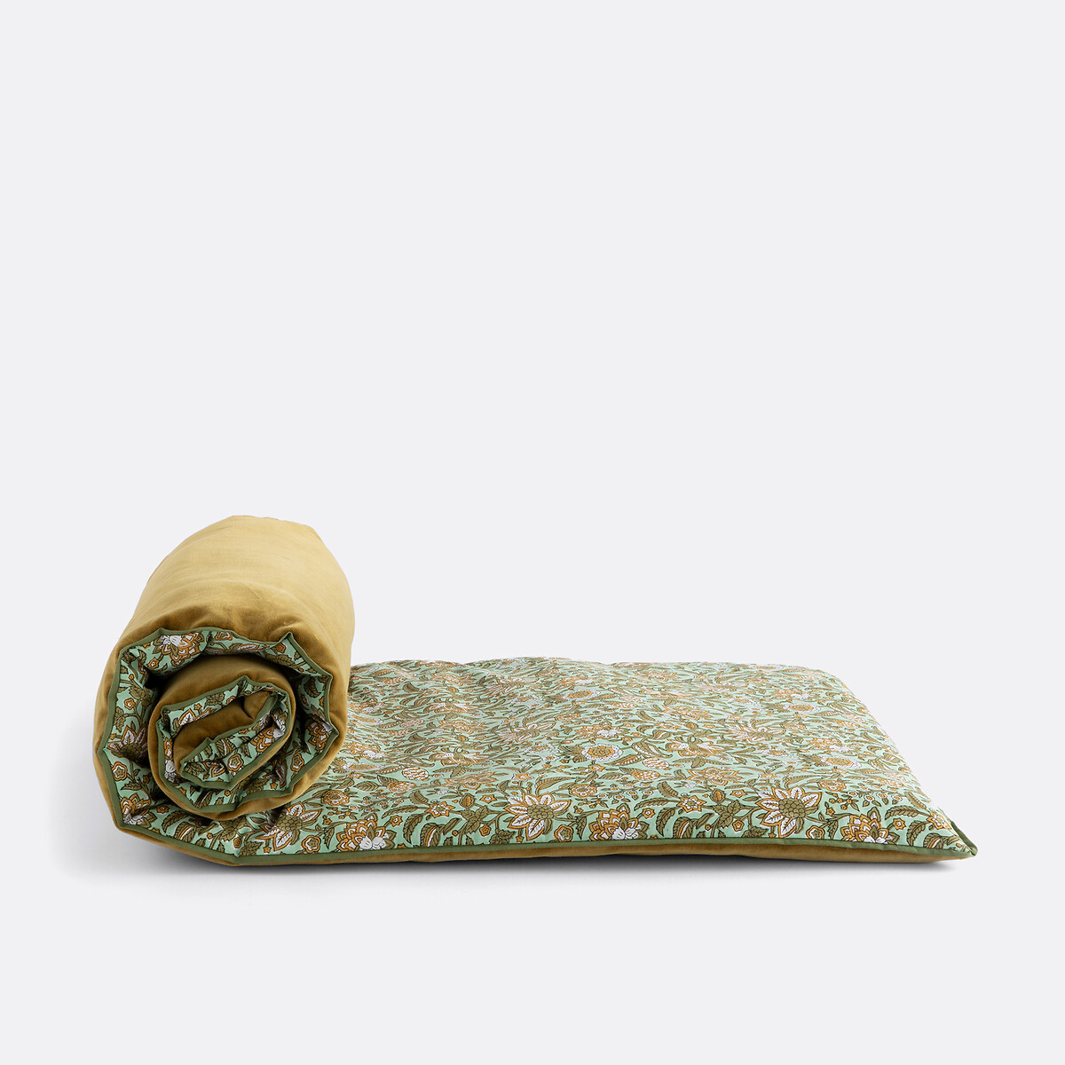 Matelas d'assise en coton imprimé block-print, SHANDIRA celadon/bronze, LA REDOUTE INTERIEURS