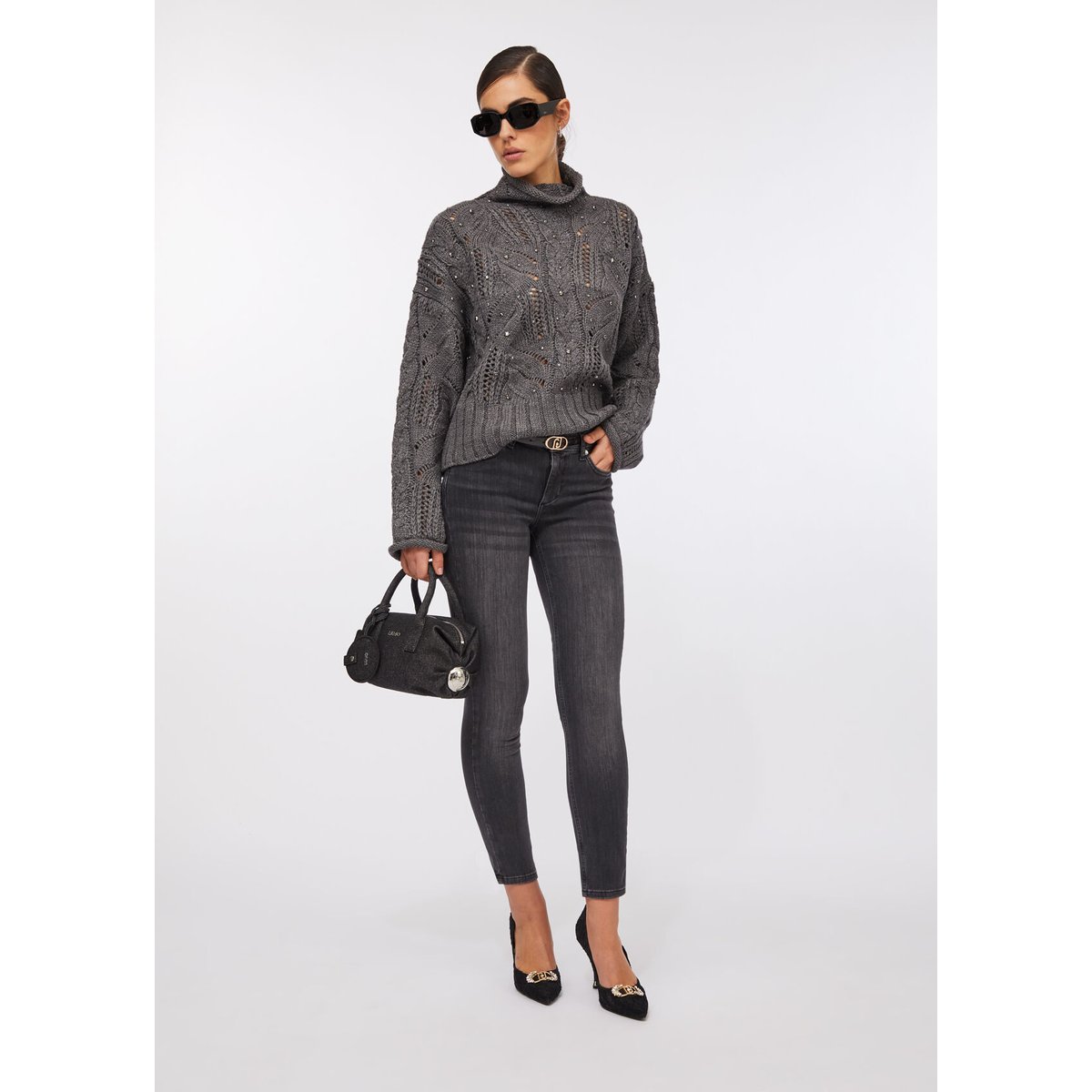 Jean skinny cropped denim noir, LIU JO