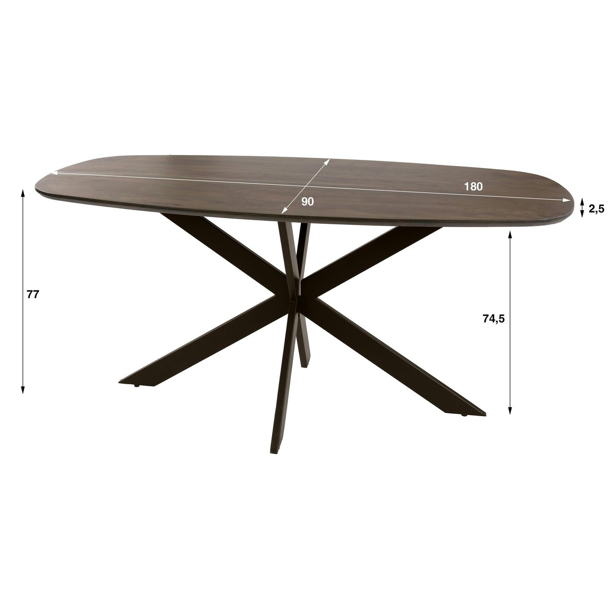 Table à manger bois d'acacia foncé bords arrondis 180 cm NAKO marron, PIER IMPORT