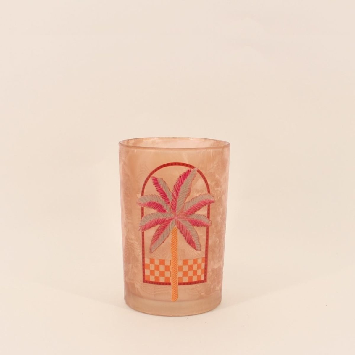 Photophore palmier en verre , 18cm baige, KERSTEN