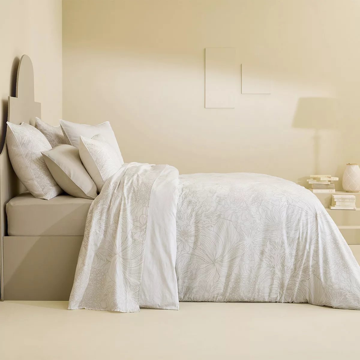 Taie d'oreiller satin de coton FLOWER POWER white, GARNIER THIEBAUT