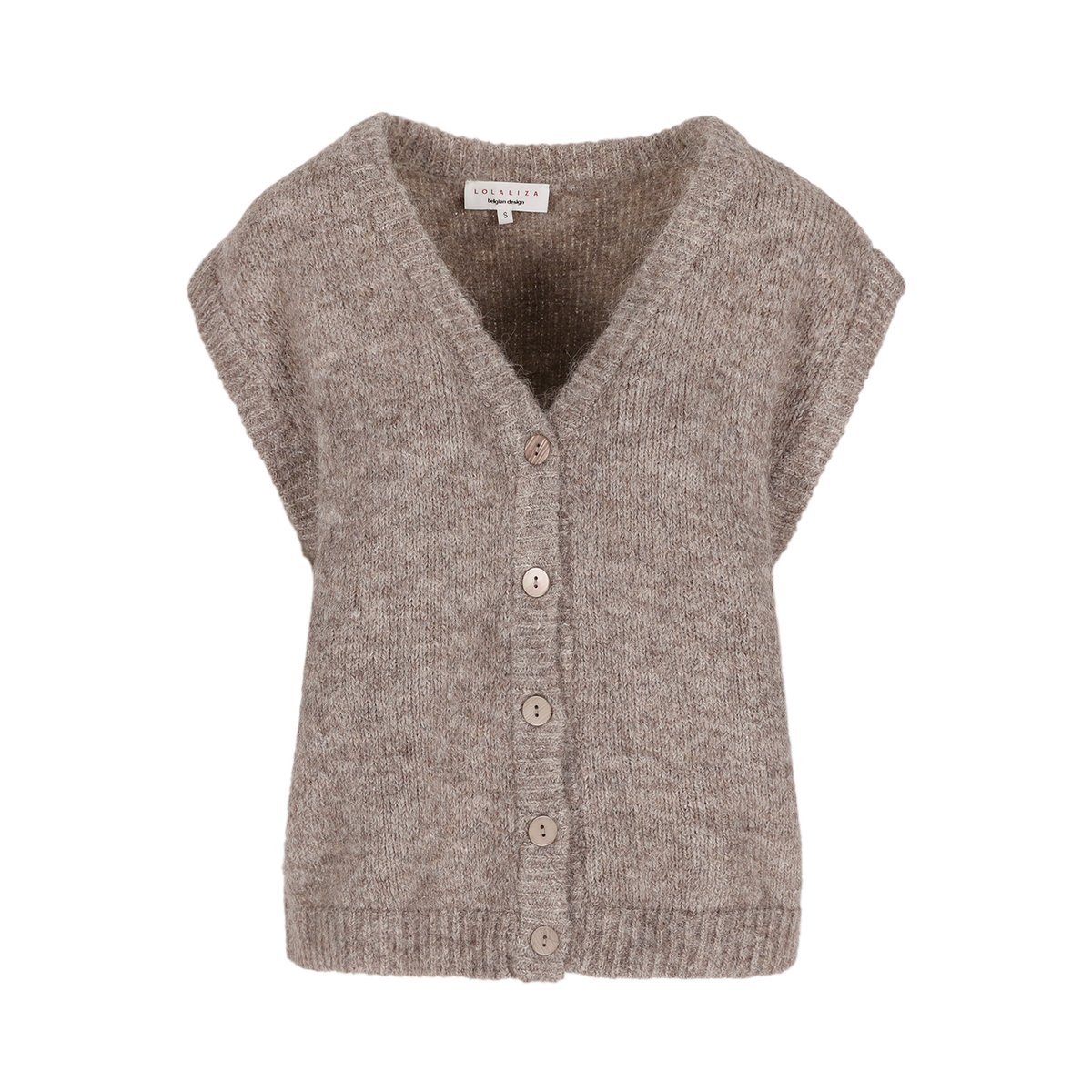 Cardigan sans manches col V taupe, LOLALIZA
