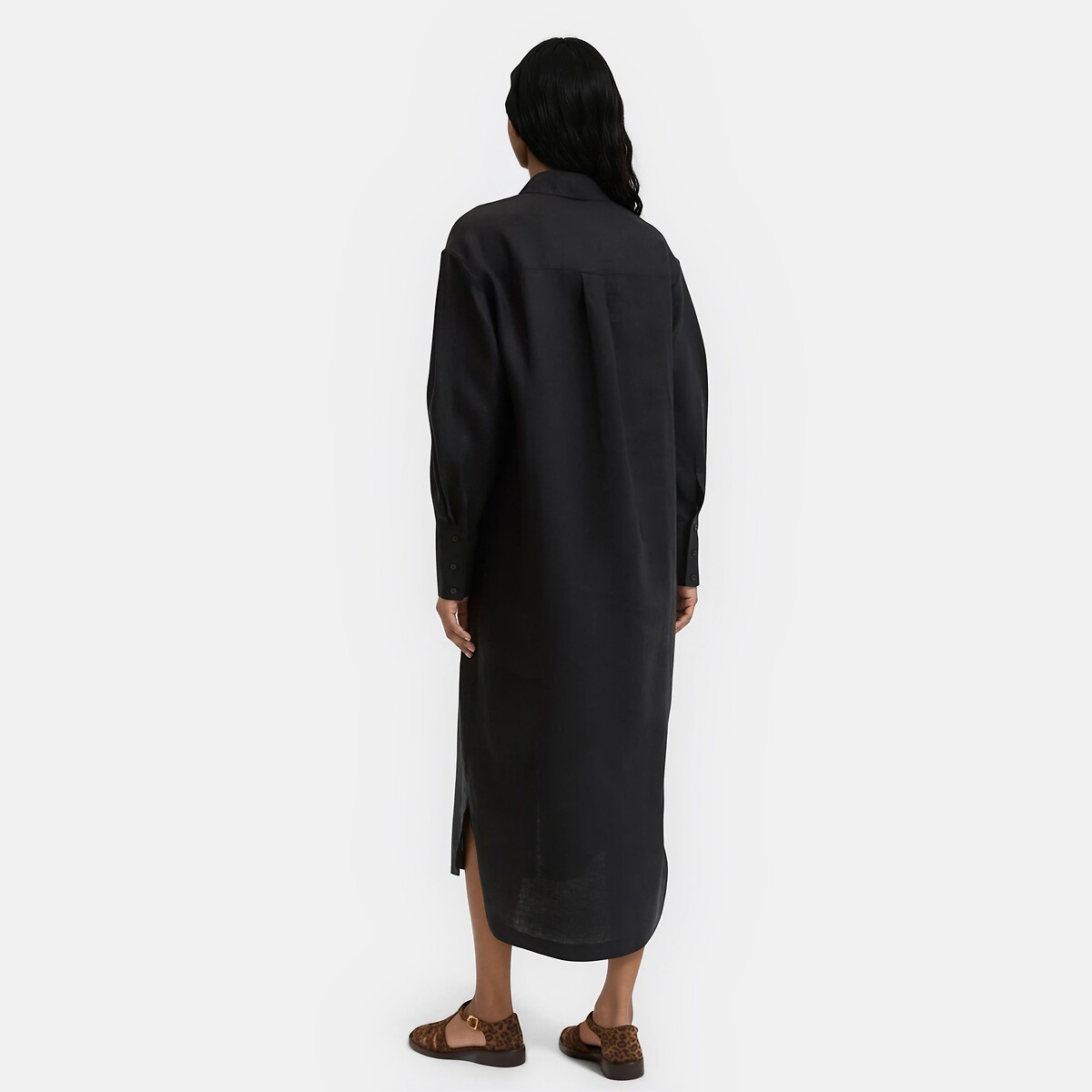 Robe-chemise droite, en lin, longue, manches longues noir, LA REDOUTE COLLECTIONS