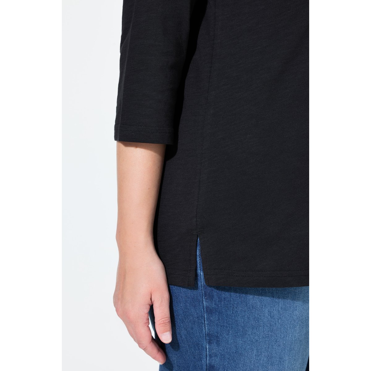 T-shirt à col rond et manches 3/4 noir, ULLA POPKEN