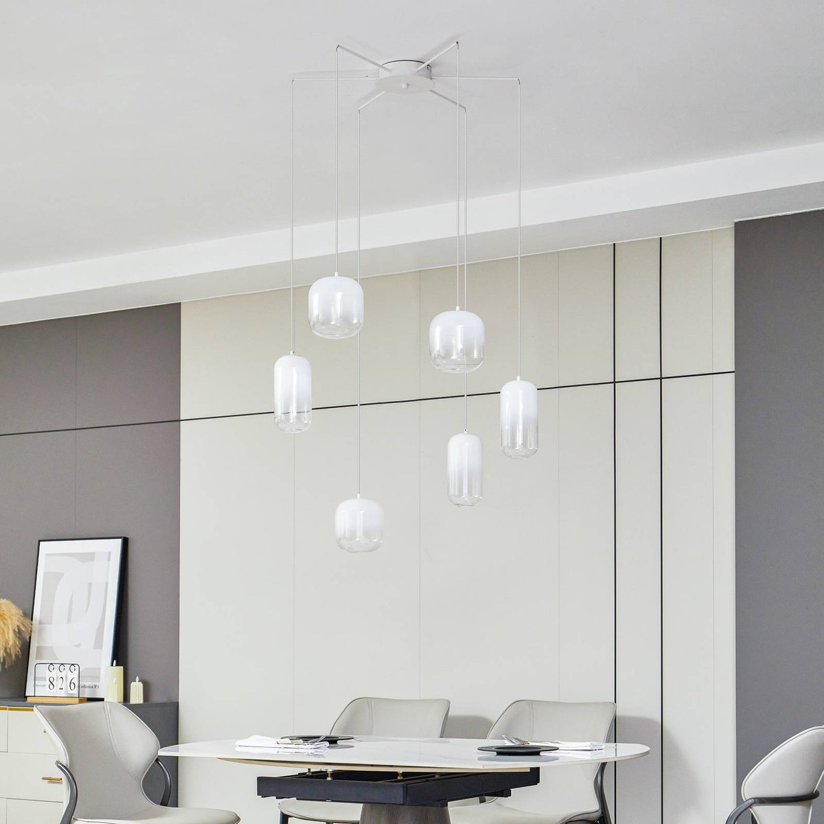 Suspension en verre moderneLED, Avelina blanc, LUCANDE