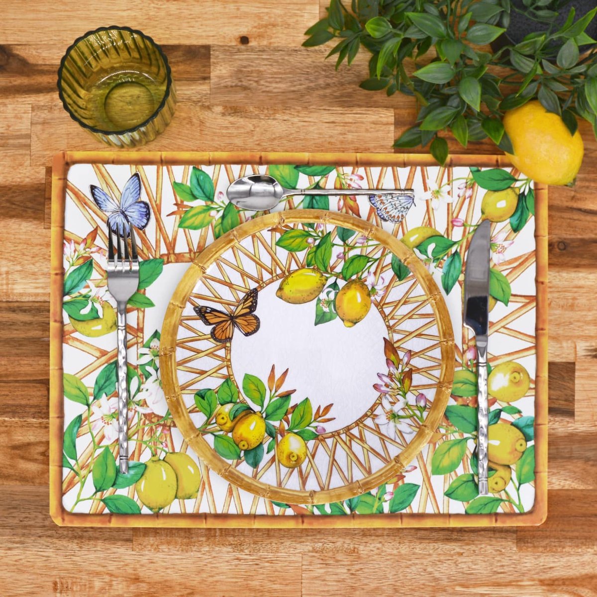 Set de table (40 x 30 cm) lot de 6 - Capri blanc / vert / jaune, LES JARDINS DE LA COMTESSE