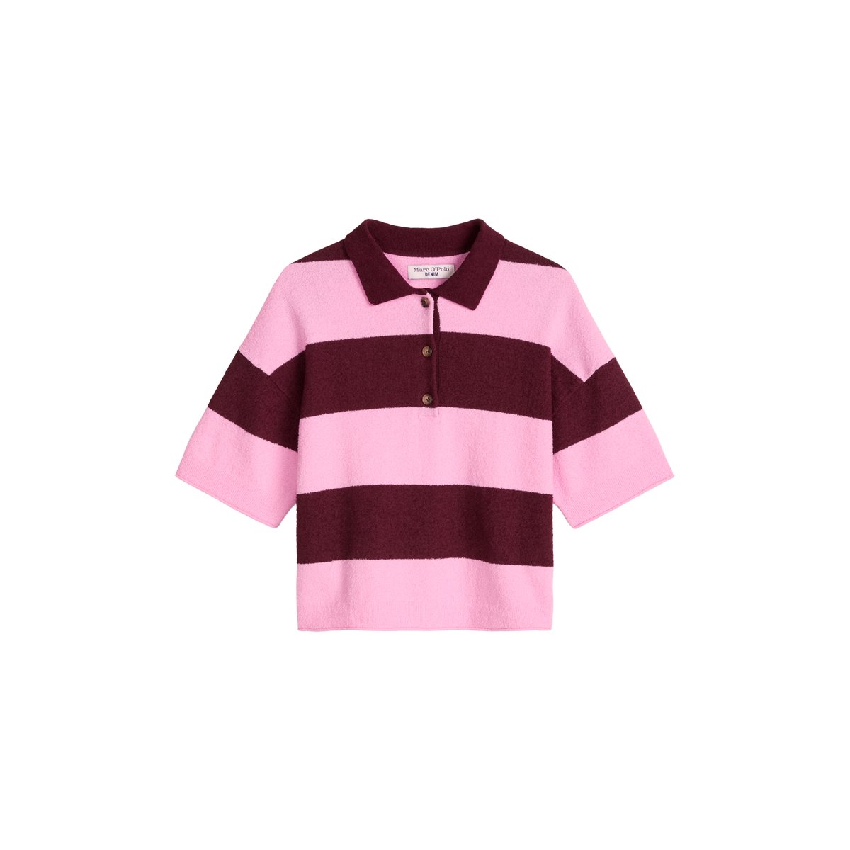 Polo en tricot régulier en mélange Crinkled Organic Cotton rose bonbon, MARC O’POLO DENIM