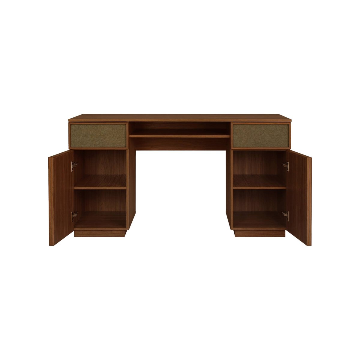 Bureau décor bois et tissu 2 portes 2 tiroirs 1 niche 140cm KUBA noyer, SWEEEK