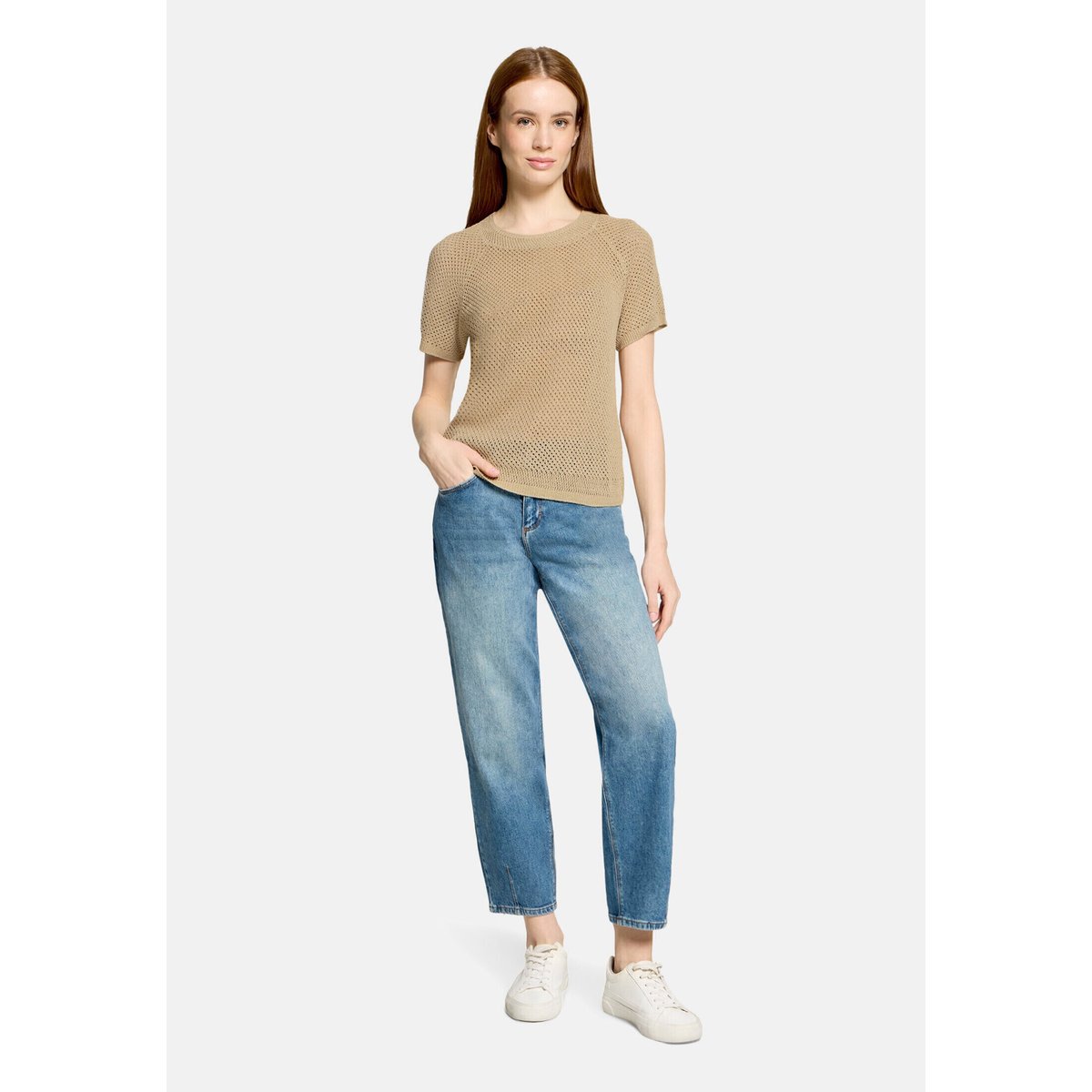 Pull-over en maille à encolure ronde beige/gold, CARTOON