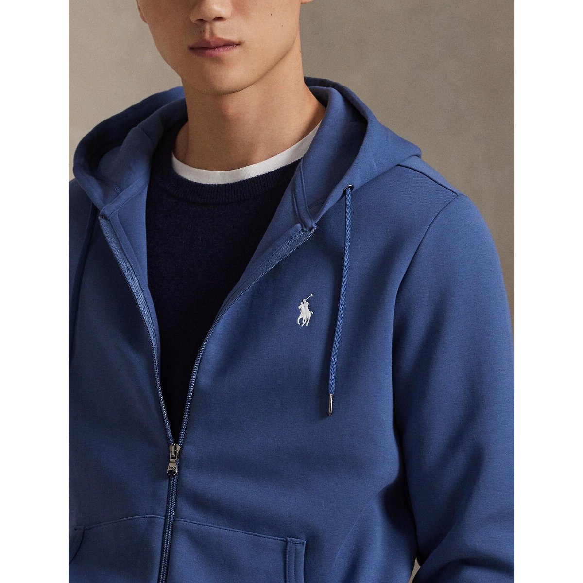 Felpa con cappuccio e cerniera in Double Knit Tech blu marino, POLO RALPH LAUREN